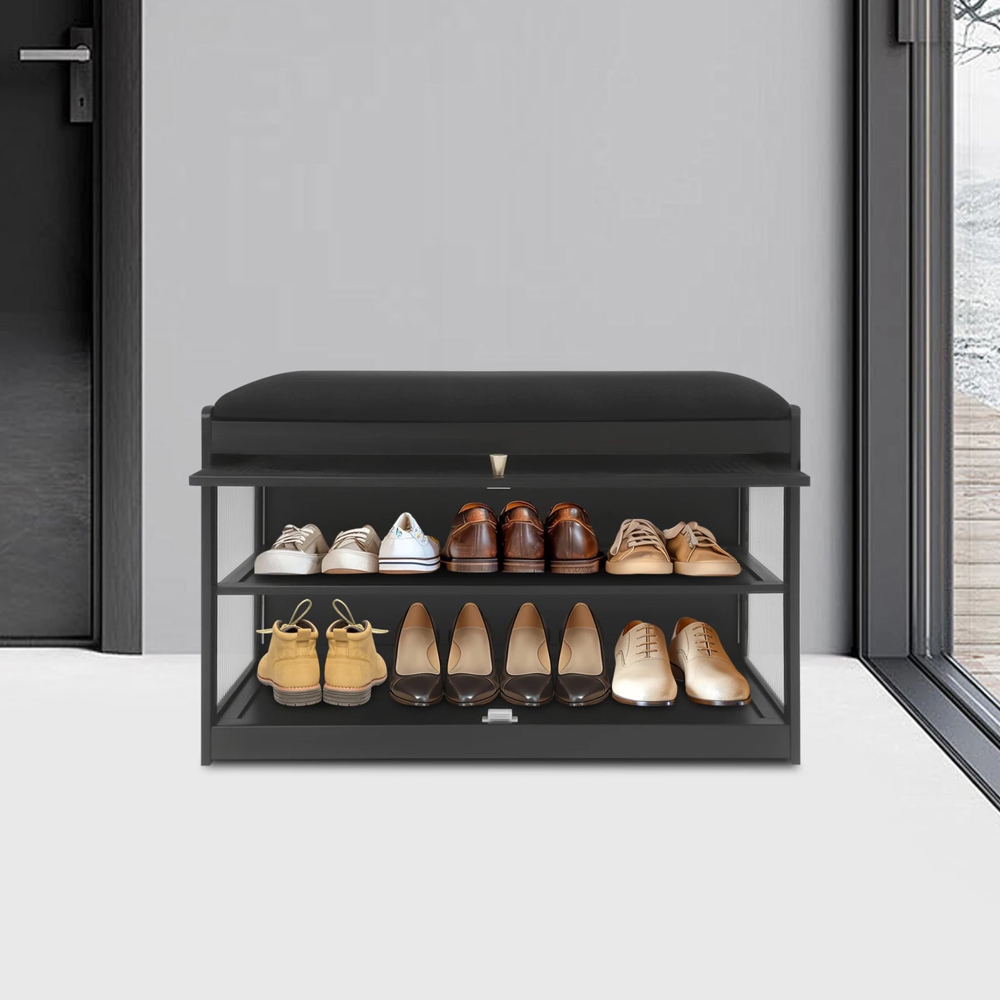 Entryway Shoe Bench Cushioned Modern Hallway Stool Design