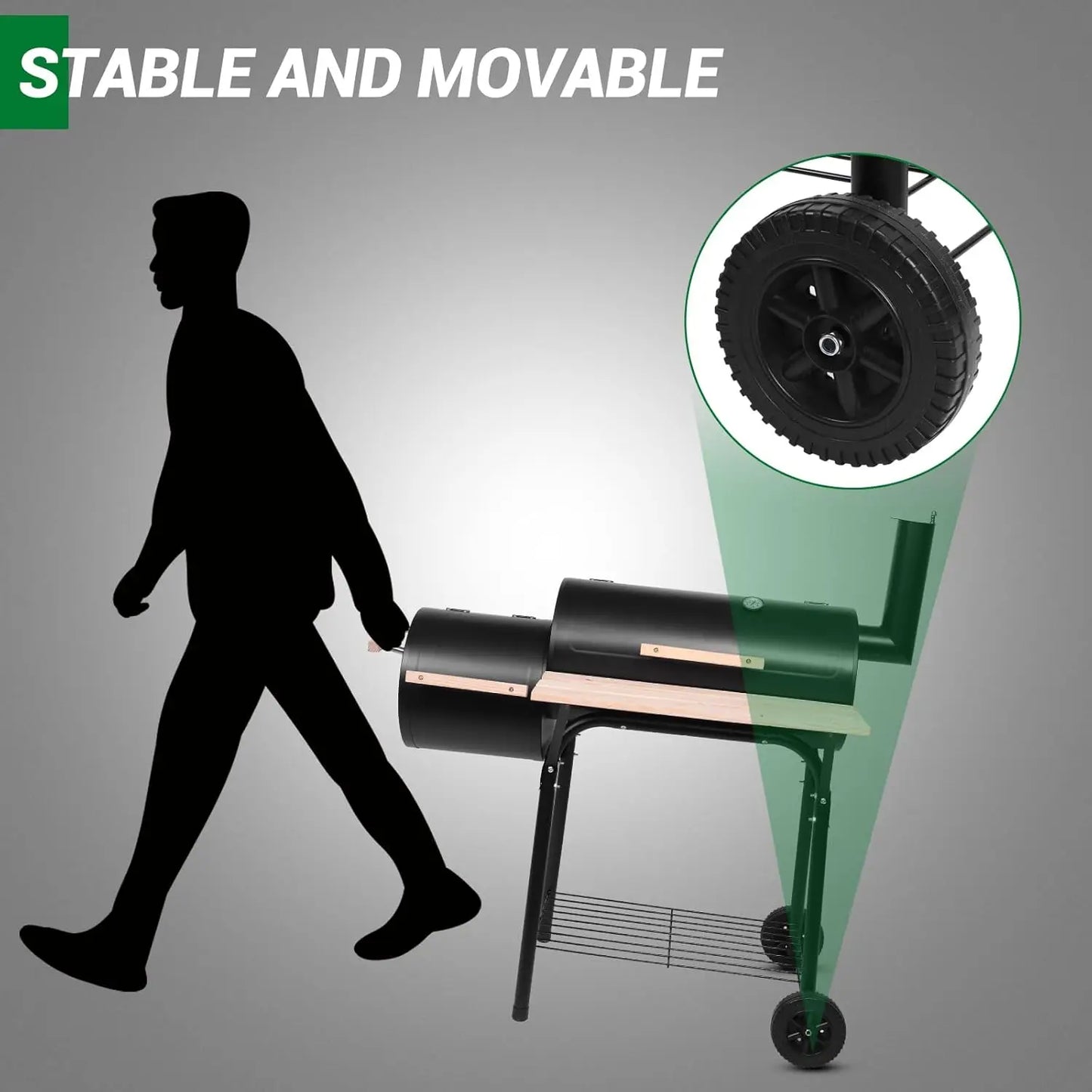 BBQ Charcoal Grill Outdoor Offset Smoker With Wheels