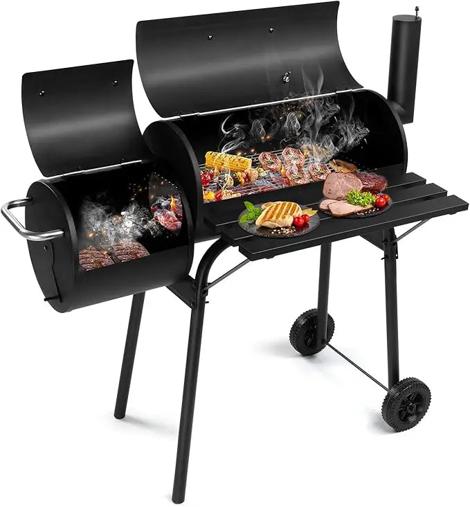 BBQ Charcoal Grill Outdoor Offset Smoker With Wheels