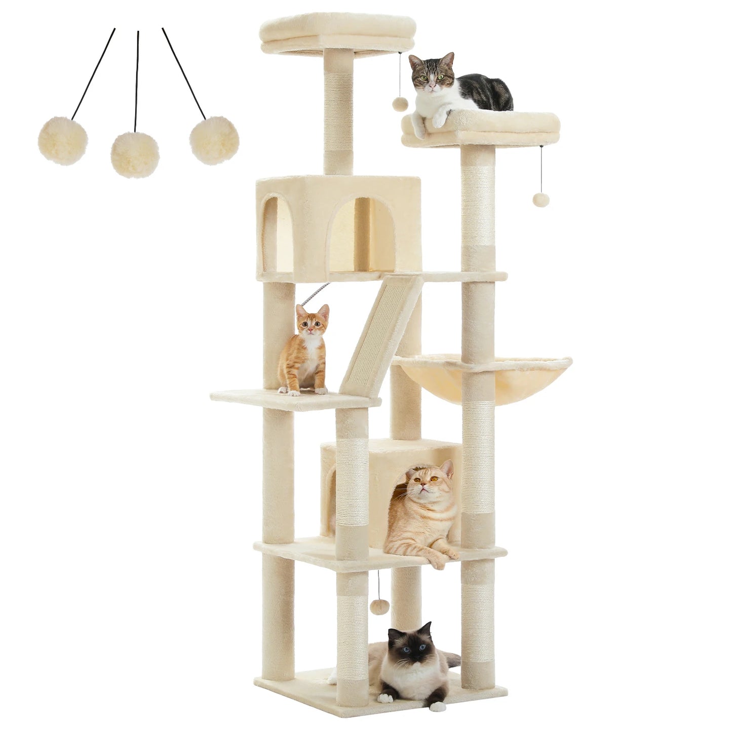 Large Cat Tree with Plush Condo and Scratching Posts