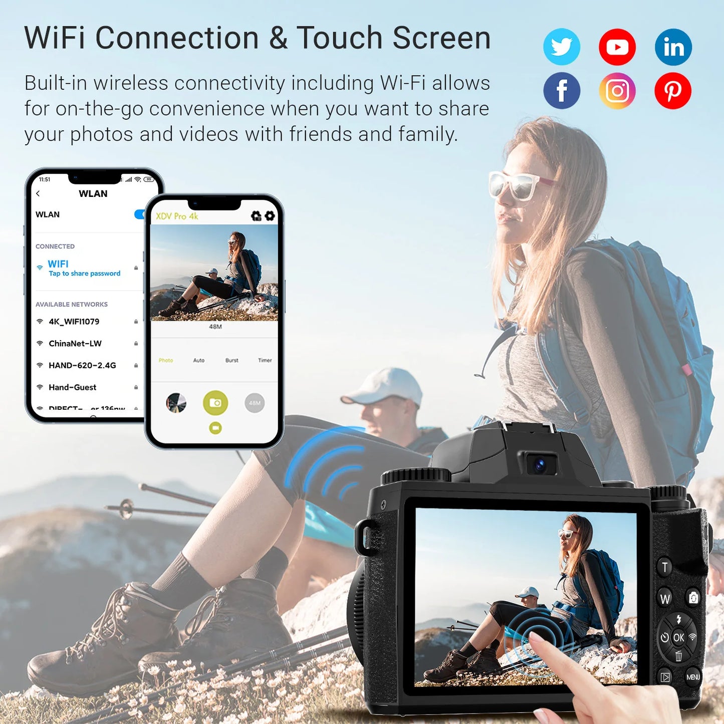 4K Vlogging Camera With WiFi And 4 Inch Touch Screen