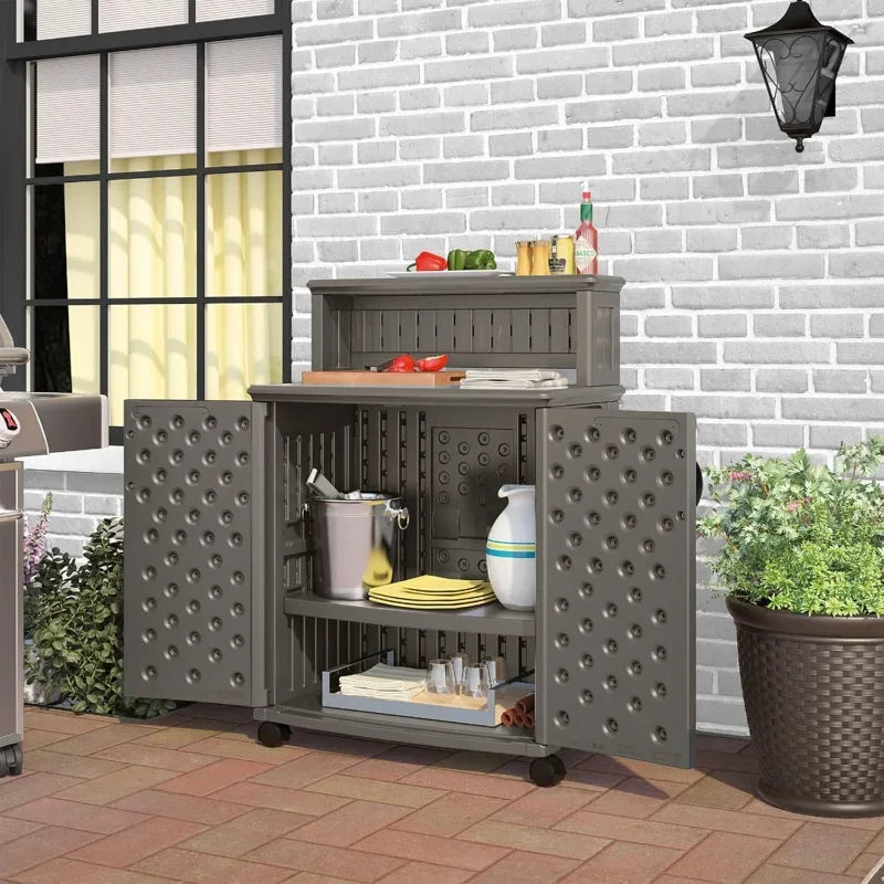 Waterproof Patio Storage Prep Station with Wicker Design