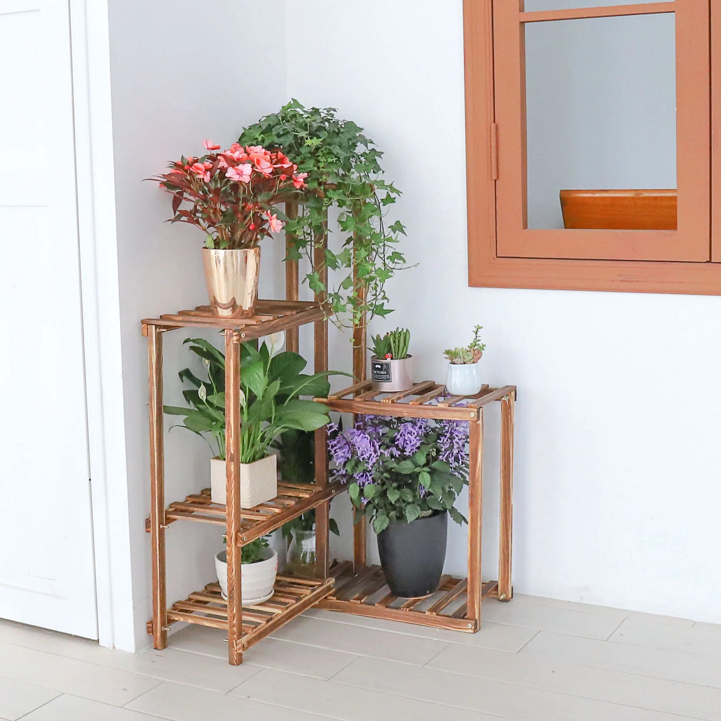Wooden Plant Corner Stand 6 Tier Indoor Outdoor Display