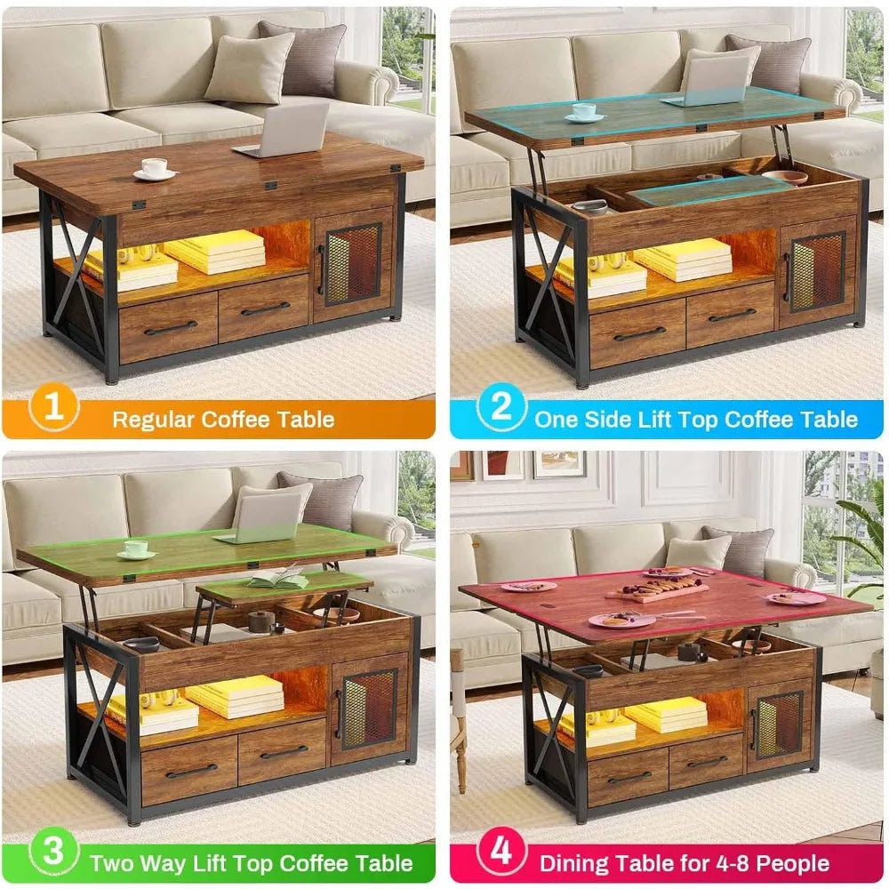 40 Inches Lift Top Coffee Table With Storage And LED