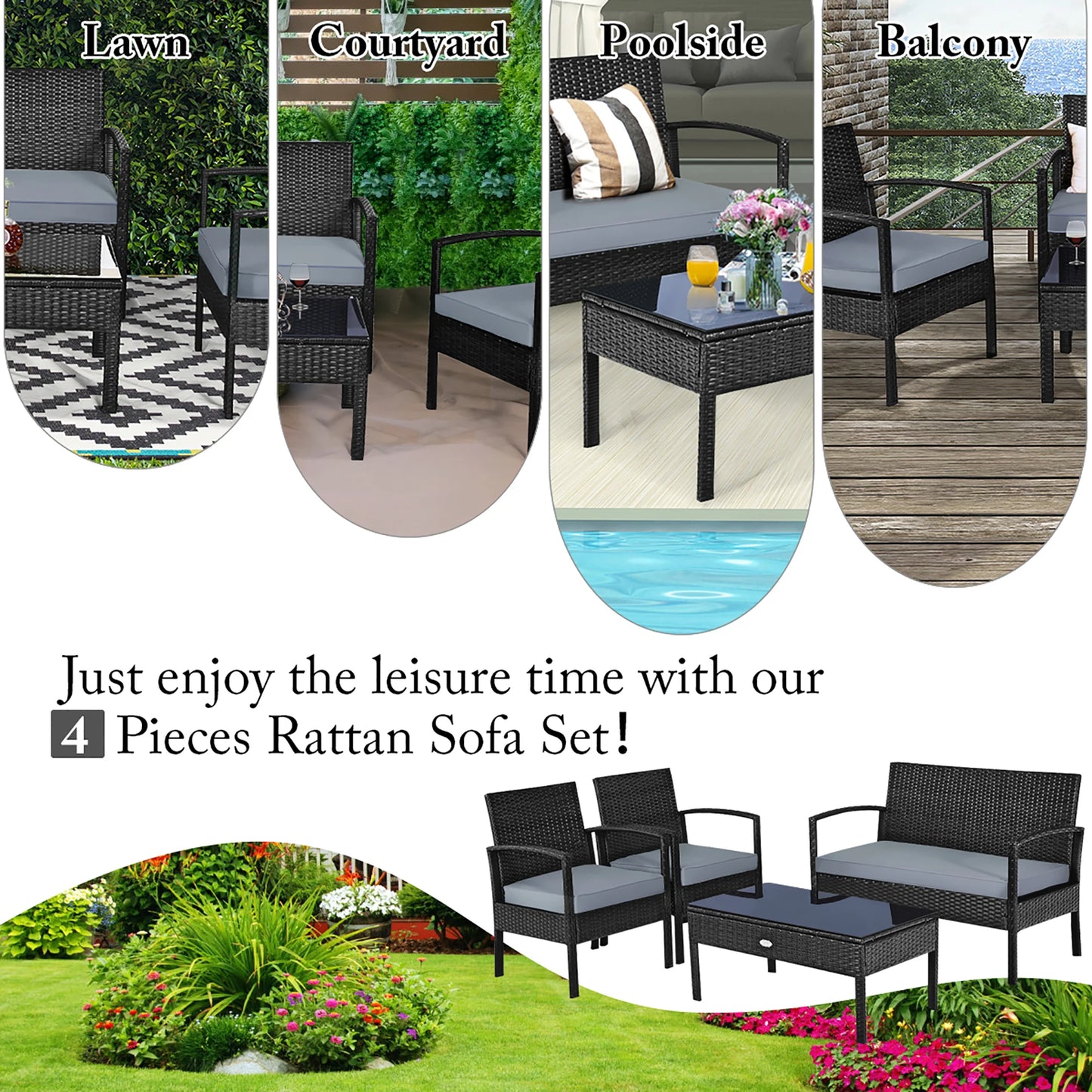 Stylish 4 Piece Outdoor Rattan Wicker Set for Comfort