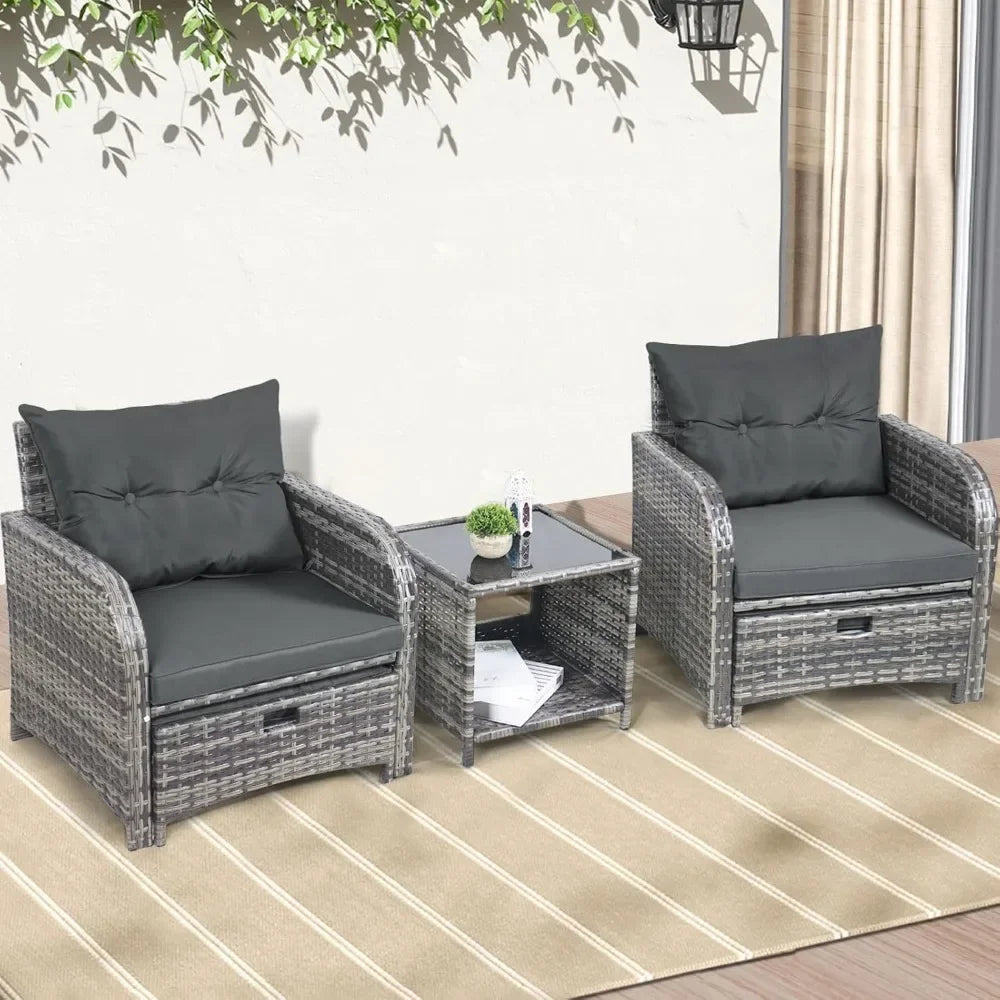 5 Piece Rattan Patio Chairs Set With Ottoman Comfort