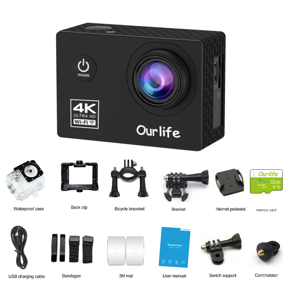 Action Camera 4K Ultra HD Waterproof 30m With WiFi