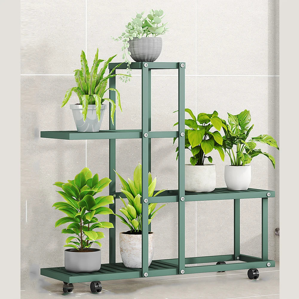 Wrought Iron Planter Rack With Wheels For Indoor Outdoor