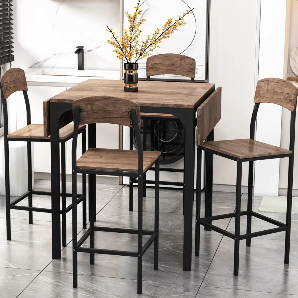 Counter Height Farmhouse Dining Table Set With Drop Leaf