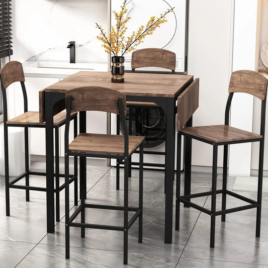 Counter Height Farmhouse Dining Table Set With Drop Leaf