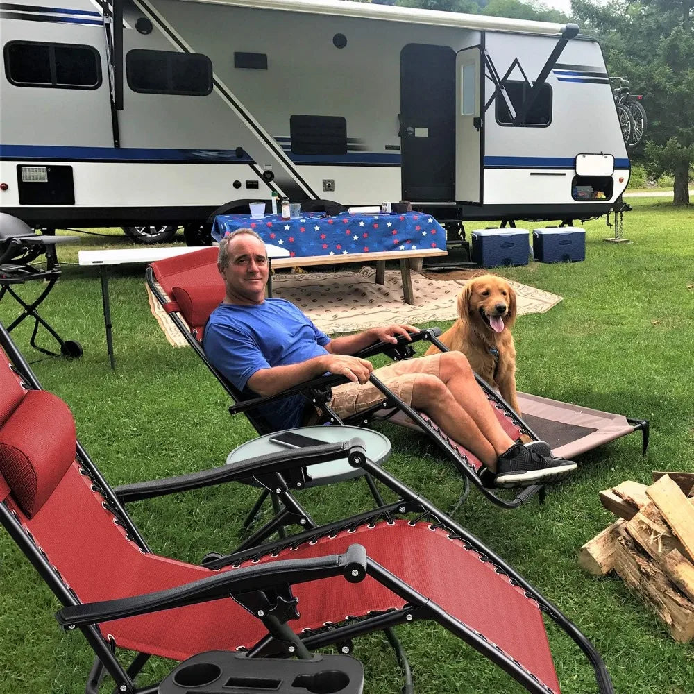 Zero Gravity Patio Chair Folding Outdoor Lounge with Cup Holder