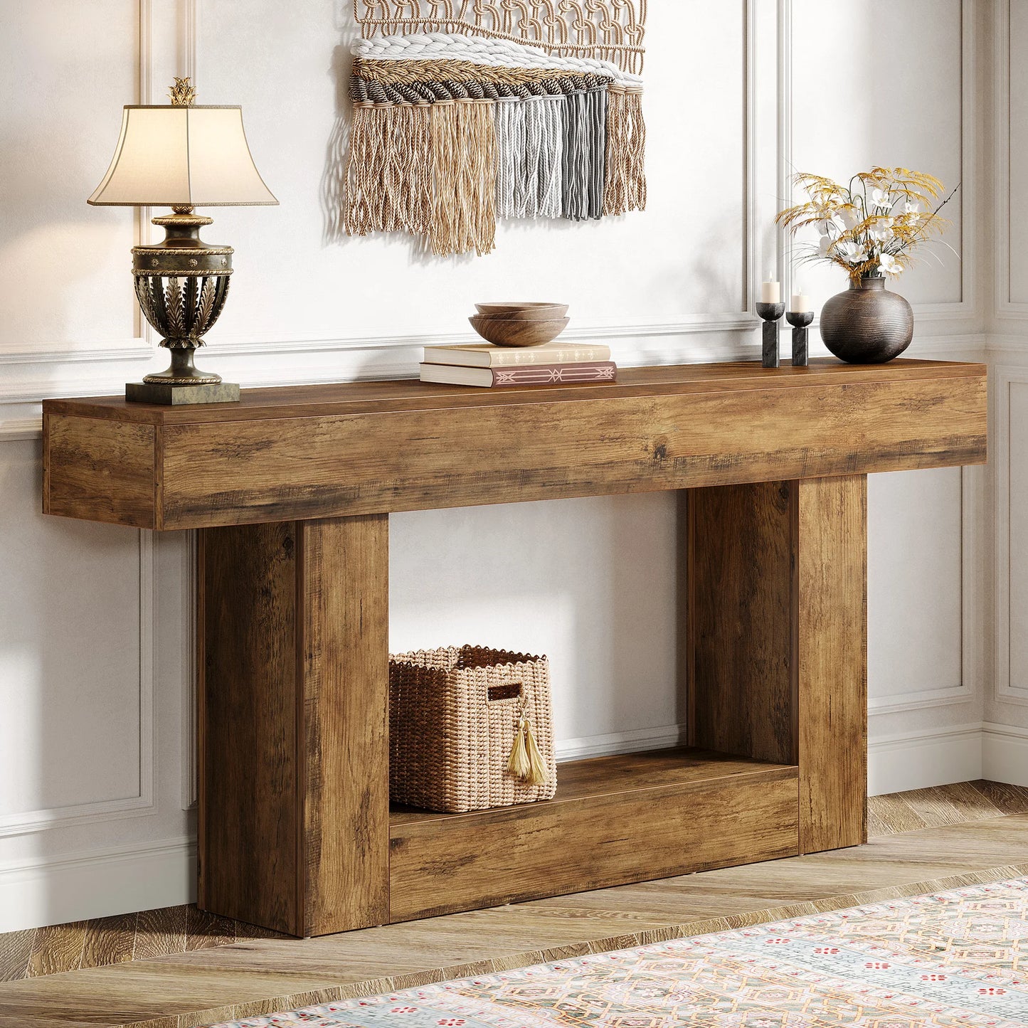 Farmhouse Console Table 63 Inch With Sturdy U Shaped Base