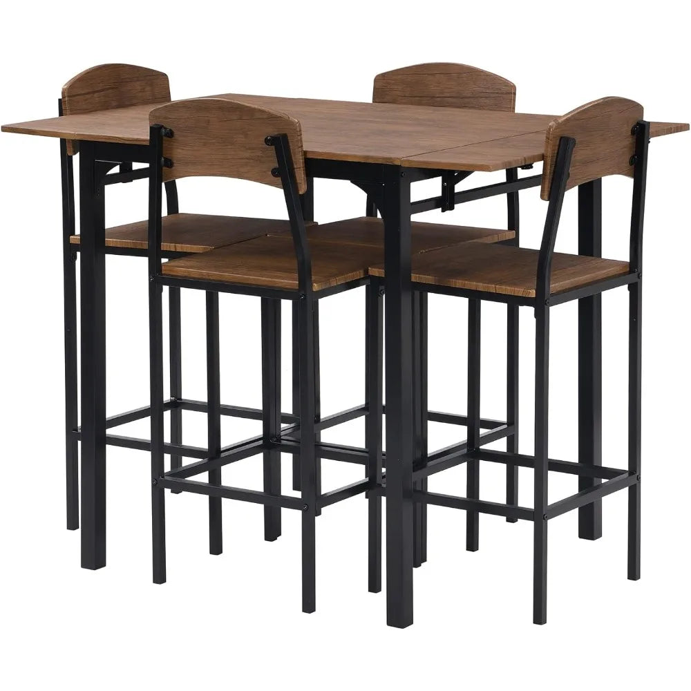 Counter Height Farmhouse Dining Table Set With Drop Leaf