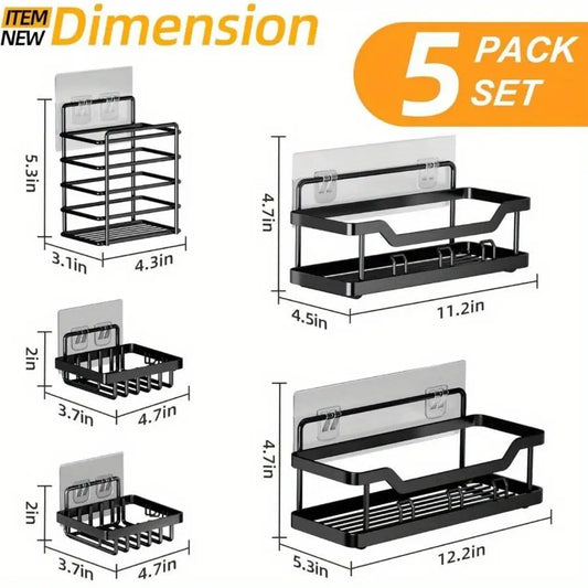 5 Pack Adhesive Shower Organizer Rustproof Stainless Steel Caddy