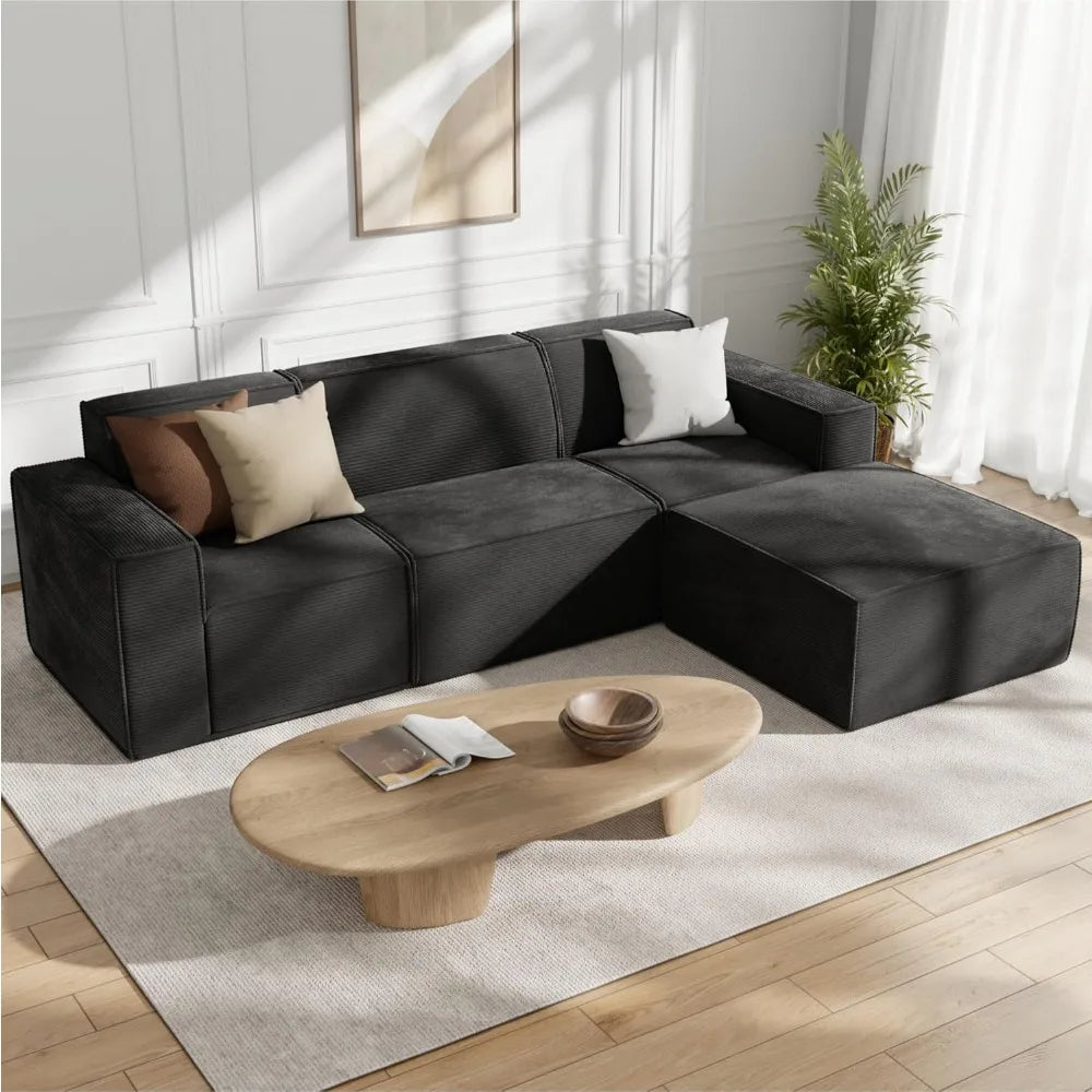 L-Shape Modular Sectional Sofa with Ottoman for Living Room
