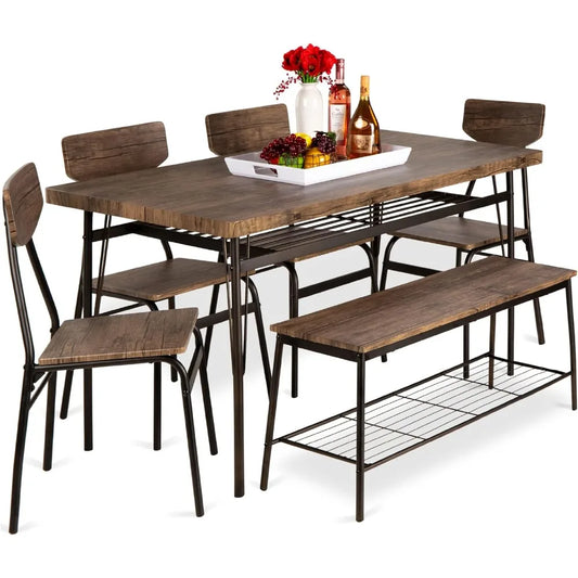 Modern 6 Piece Dining Set With Storage Racks And Bench