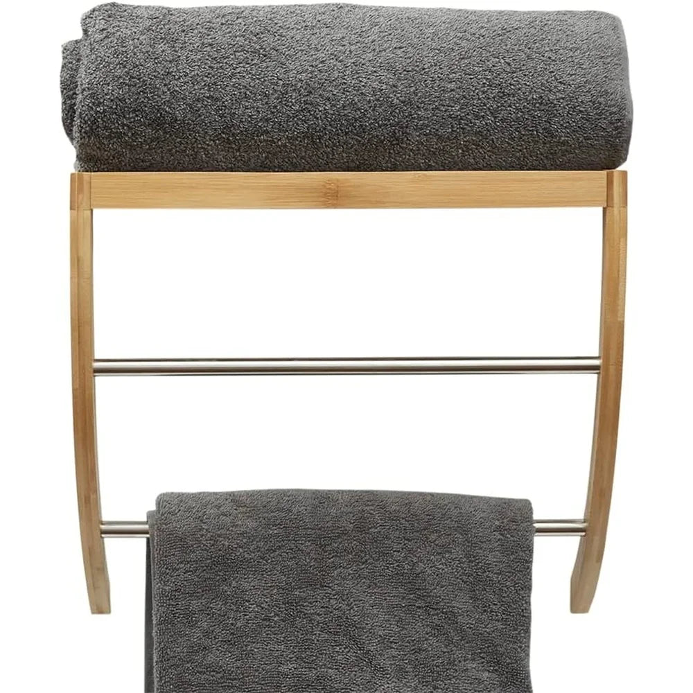 Durable Bamboo Wall Mounted Shelf with 2-Tier Towel Rack