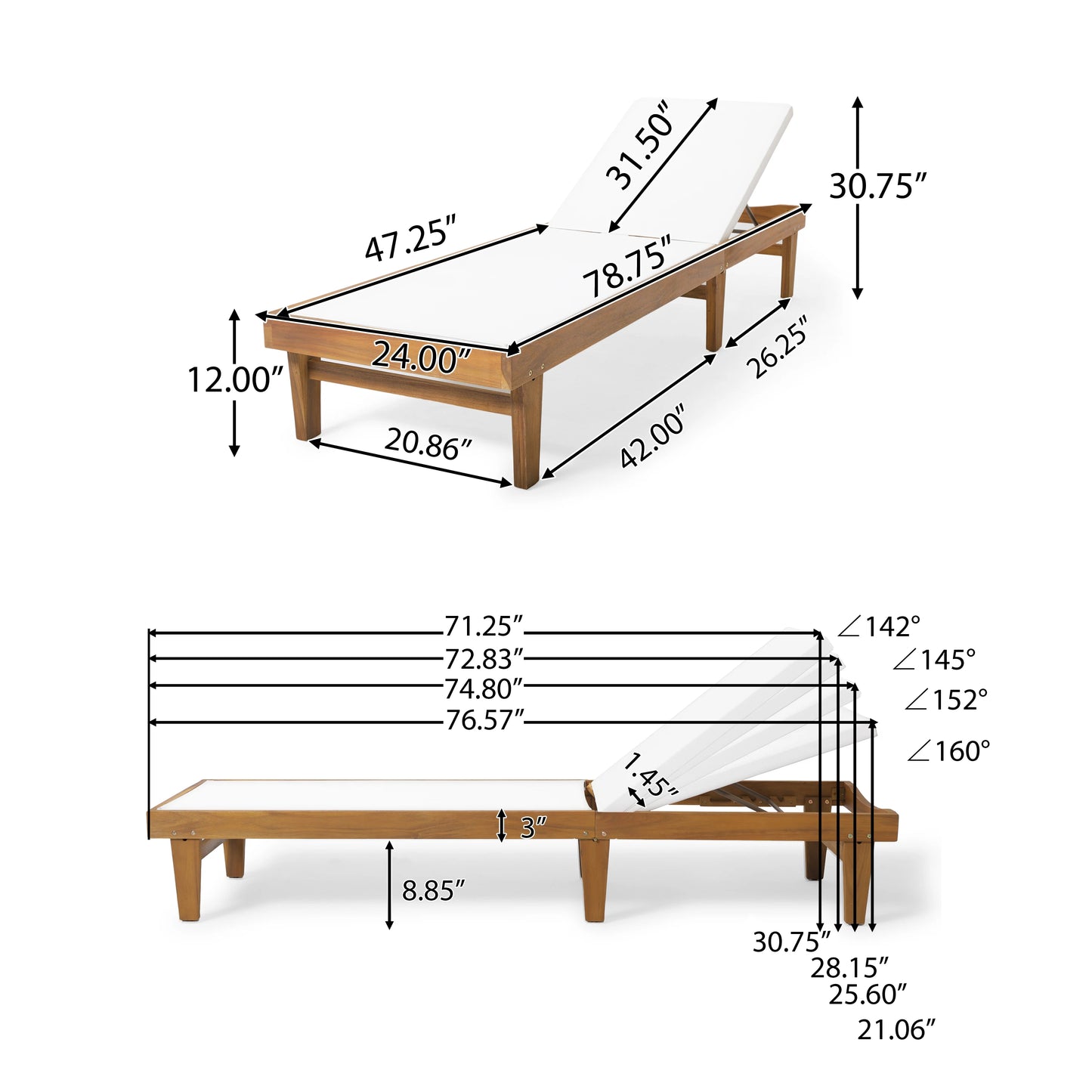 Outdoor Chaise Lounge With Adjustable Backrest For Comfort