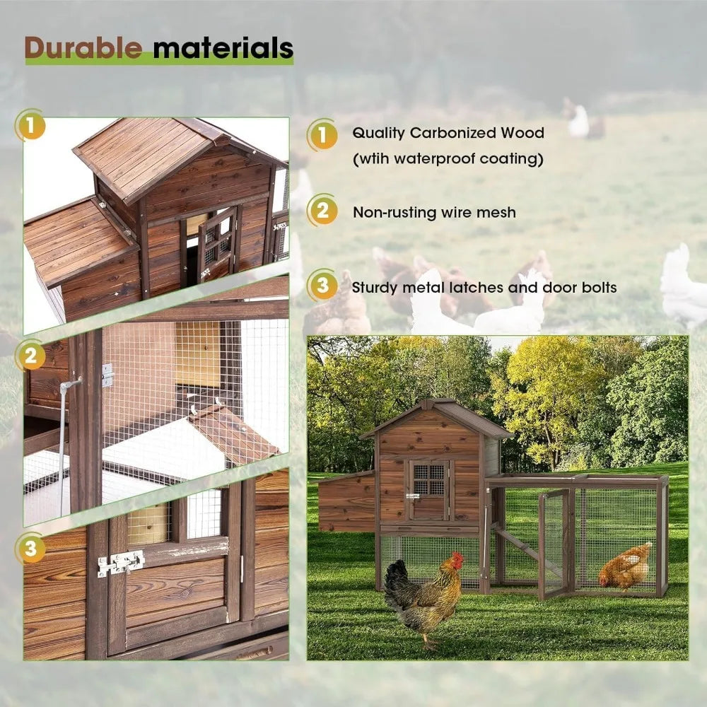 Large Wooden Chicken Coop With Outdoor Run For Chickens