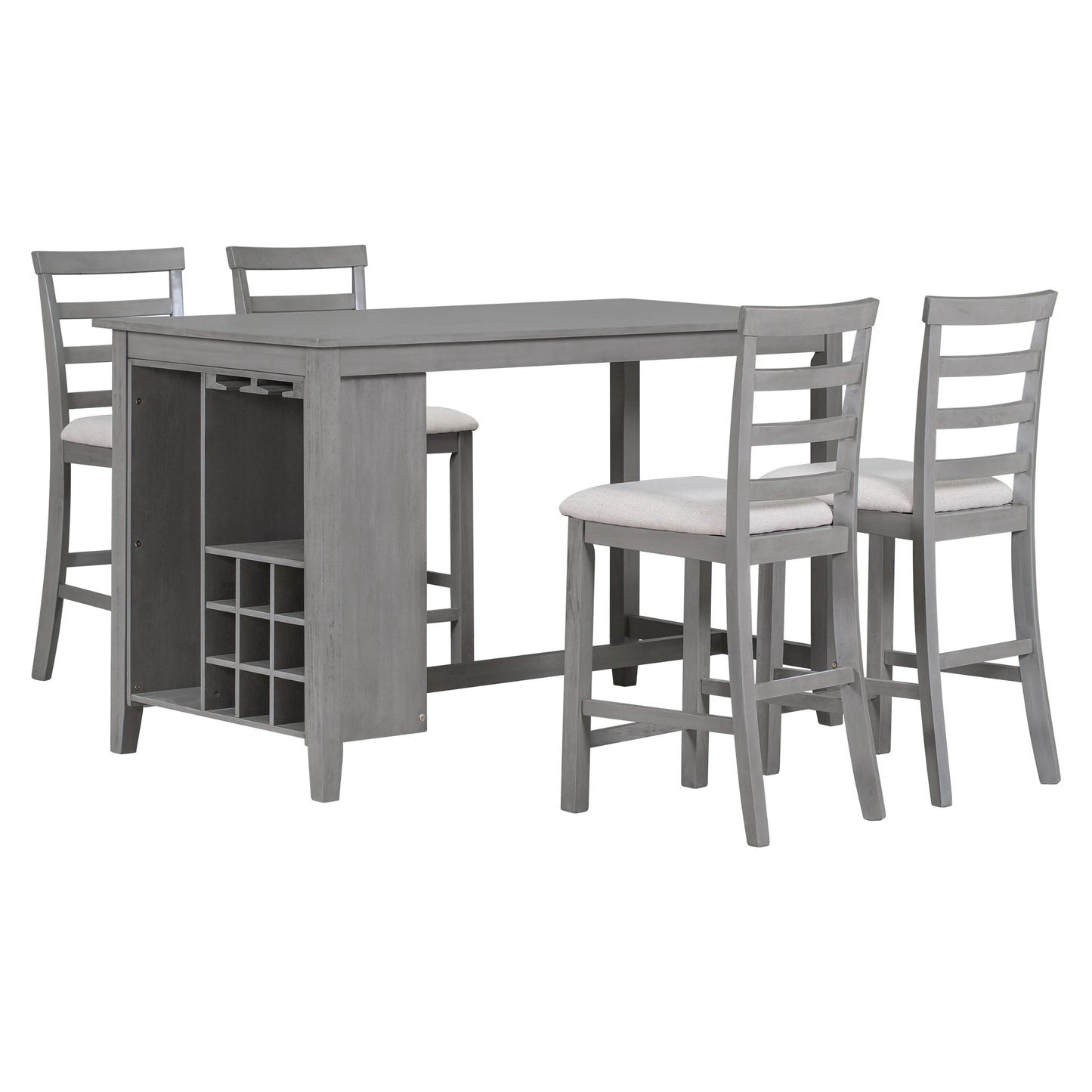 Rustic 5-Piece Dining Table Set With Wine Compartment