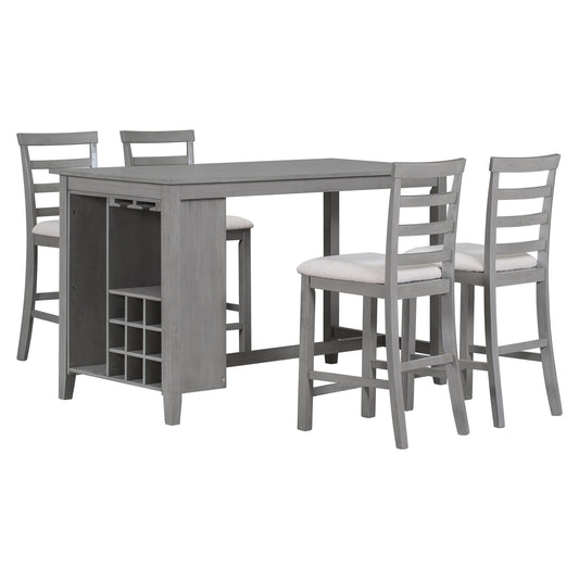 Rustic 5-Piece Dining Table Set With Wine Compartment
