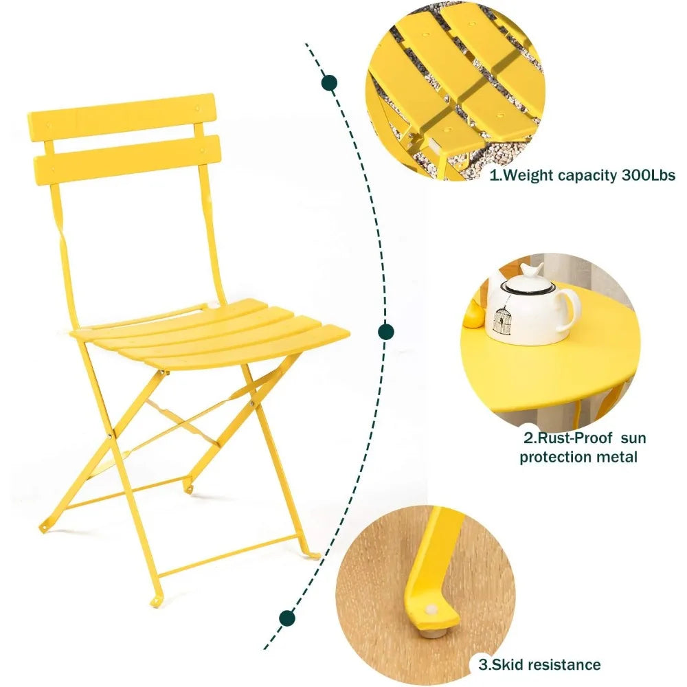 Weather-Resistant 3-Piece Folding Bistro Set for Indoor Outdoor Use