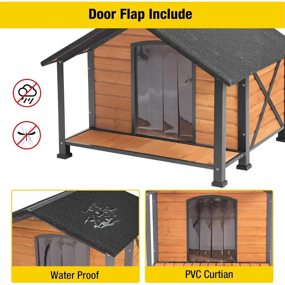 Insulated Outdoor Dog House With Iron Frame And Porch