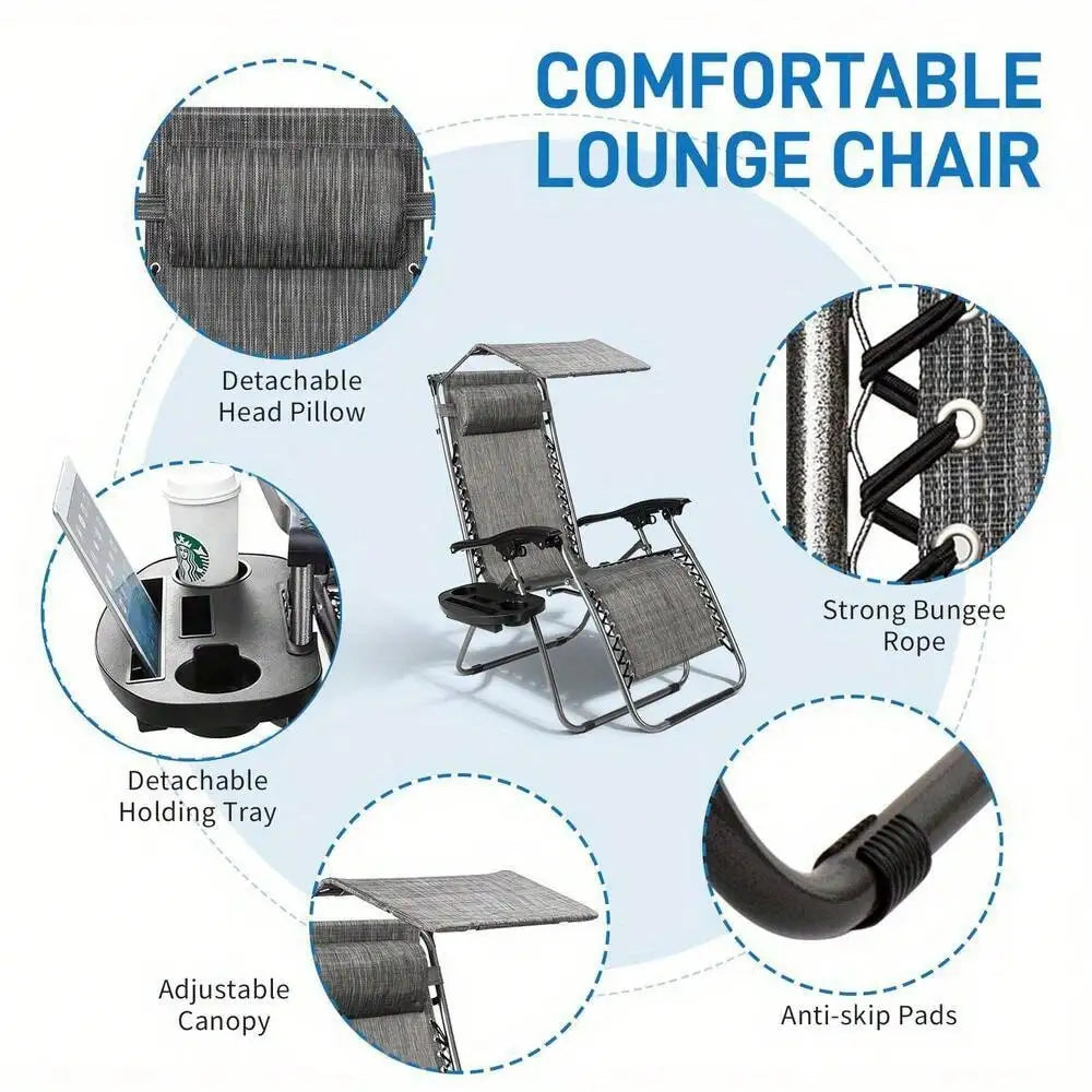 Heavy Duty Zero Gravity Folding Lounge Chair with Canopy and Cup Holder