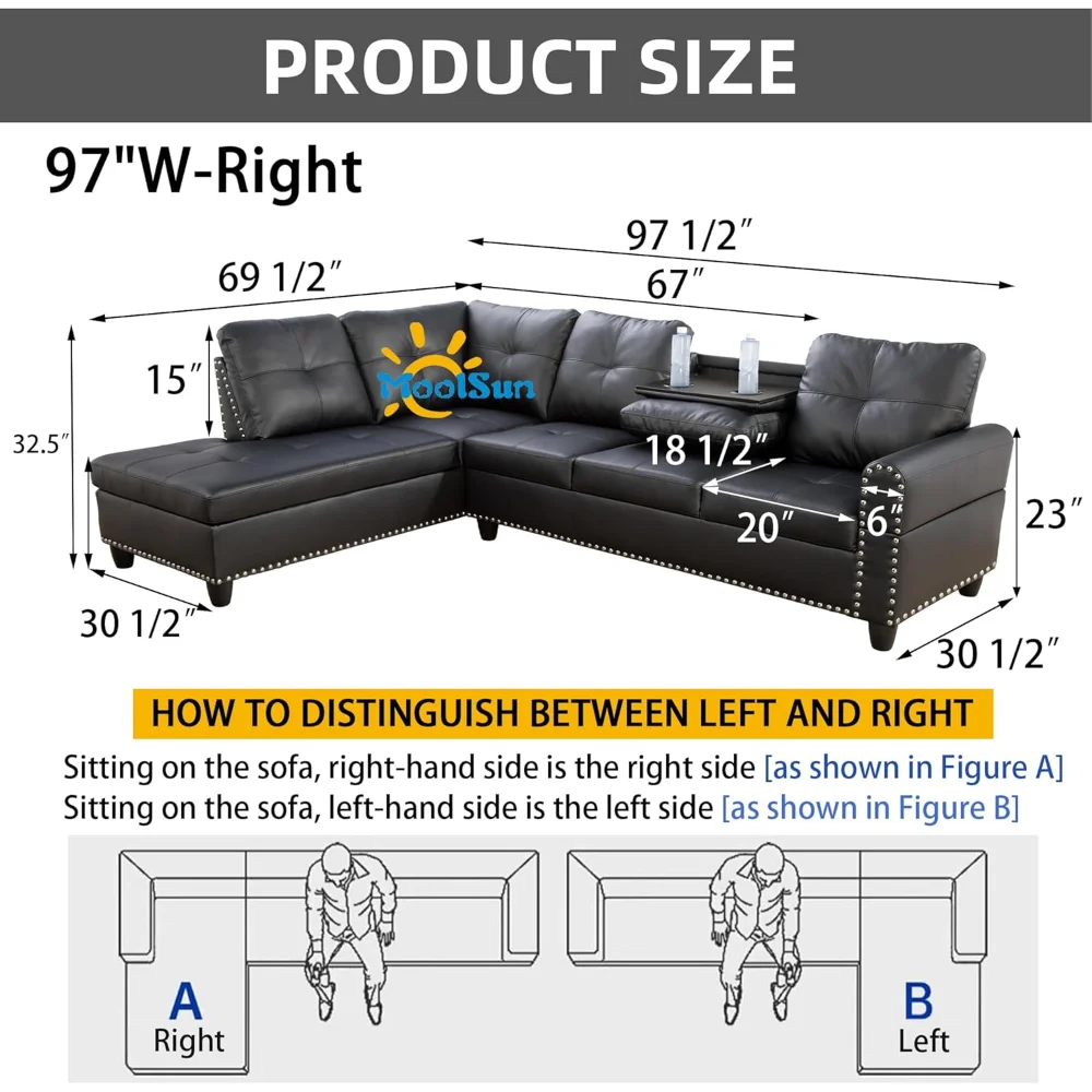 L Shaped Sofa Set Premium Synthetic Leather For Living Room