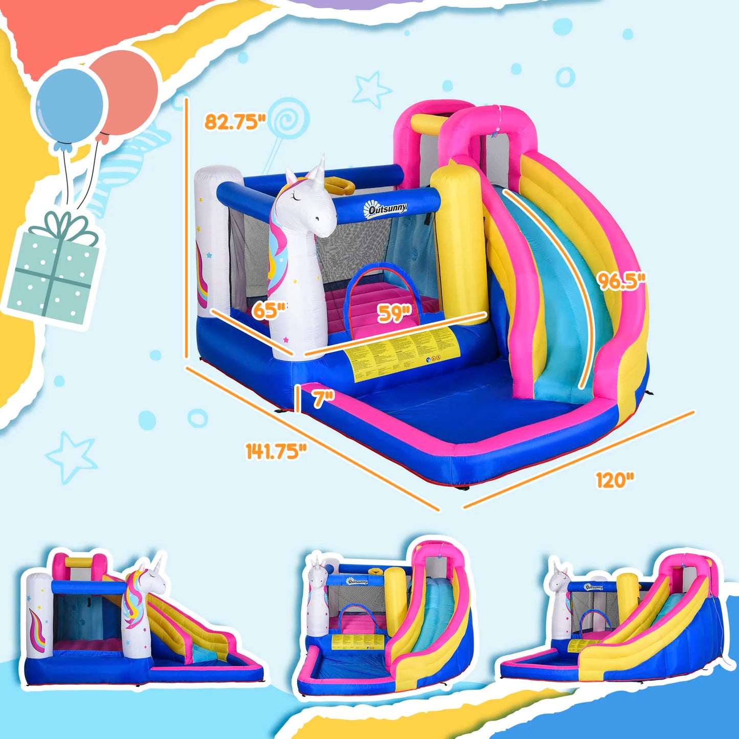 Unicorn Inflatable Bounce House with Water Slide Fun for Kids