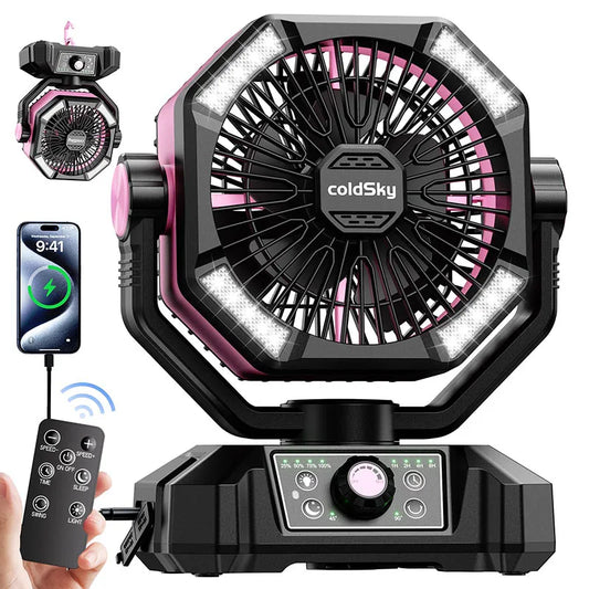 ColdSky 20000mAh Portable Camping Fan with LED Lantern