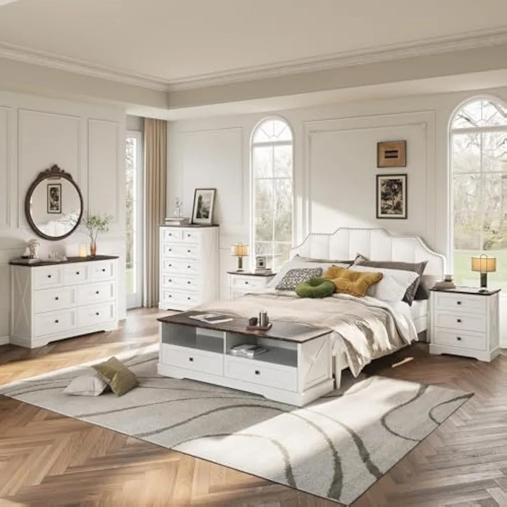Farmhouse 7 Drawer Dresser With Charging Station White