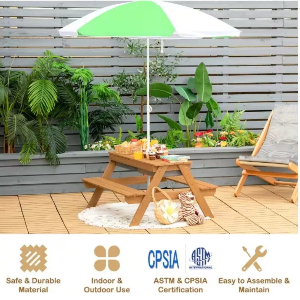 3-in-1 Kids Wood Picnic Table for Outdoor Fun