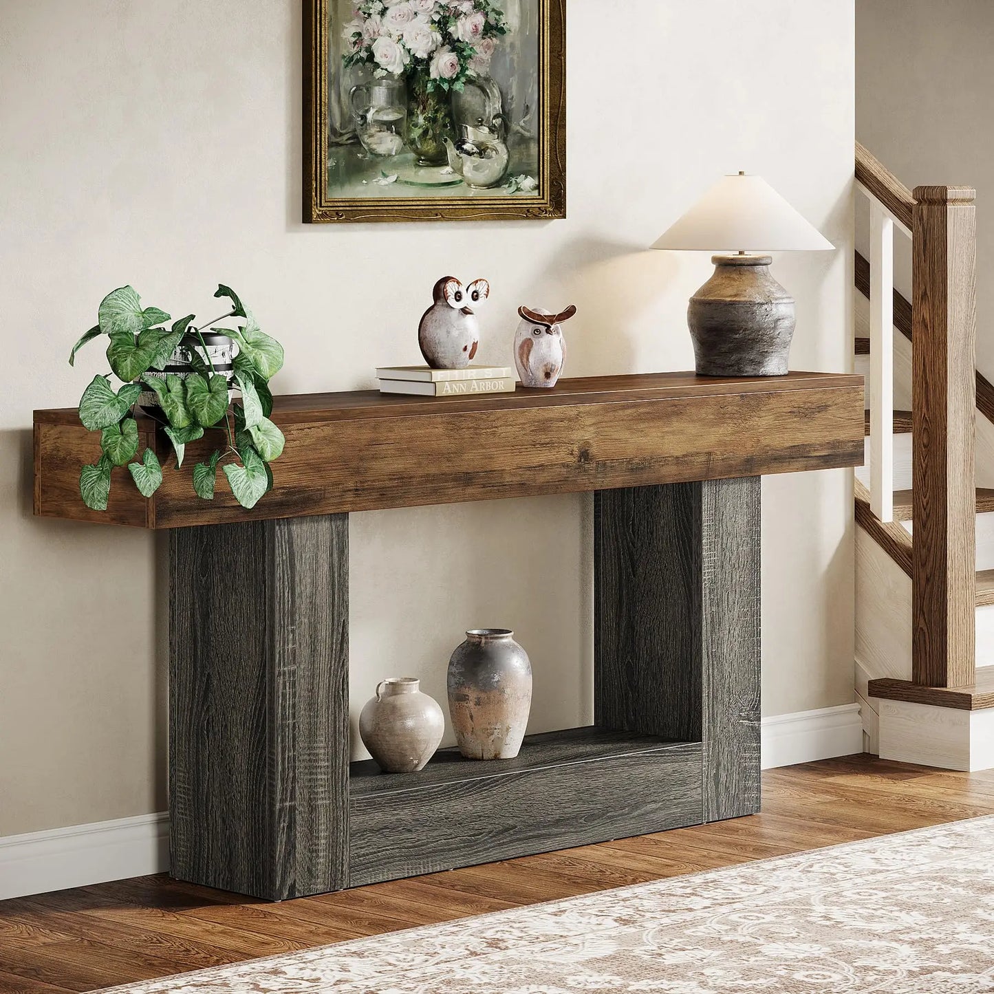 Farmhouse Console Table 63 Inch With Sturdy U Shaped Base