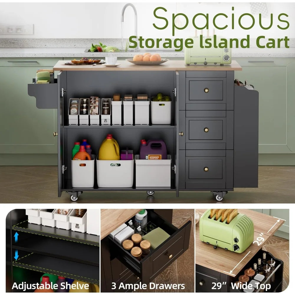 Rolling Kitchen Island Cart with Drop Leaf and Storage Options