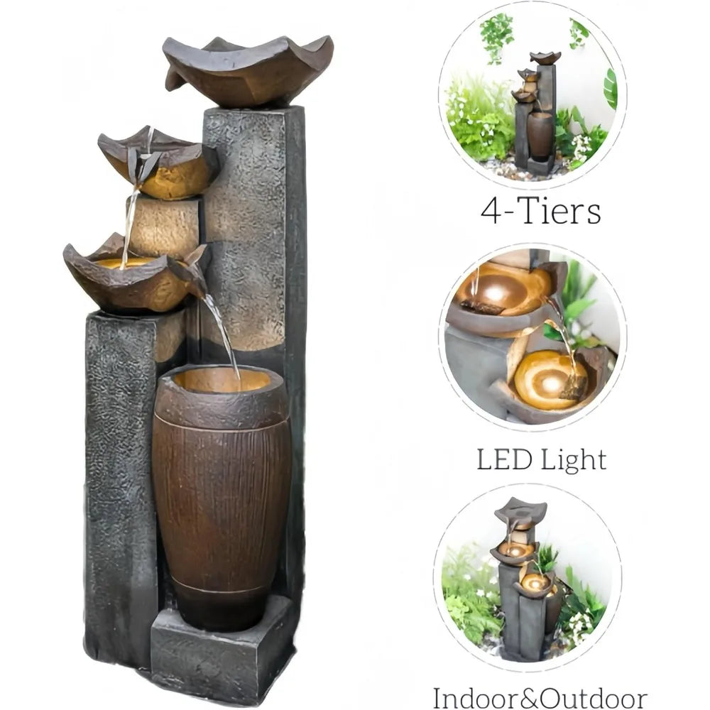 Outdoor Fountain with Lights for Serene Gardens