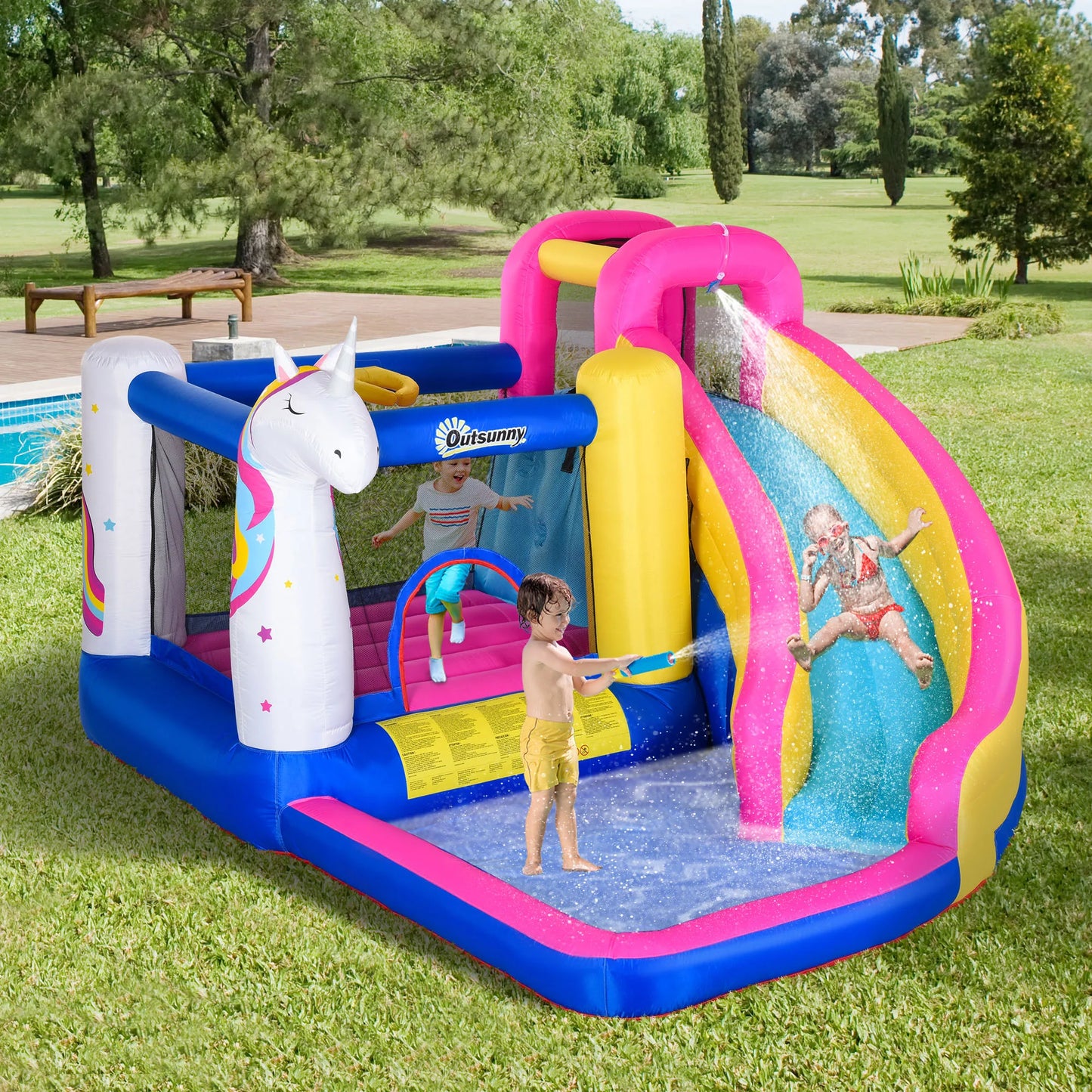 Unicorn Inflatable Bounce House with Water Slide Fun for Kids