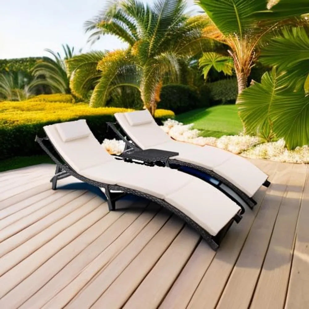 Outdoor Rattan Patio Chaise Lounge Set With Adjustable Back
