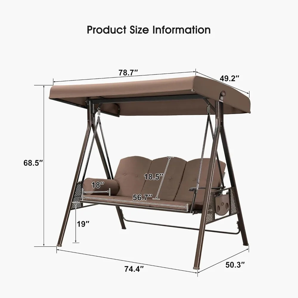 YANYING Deluxe Outdoor Patio Swing with Adjustable Canopy