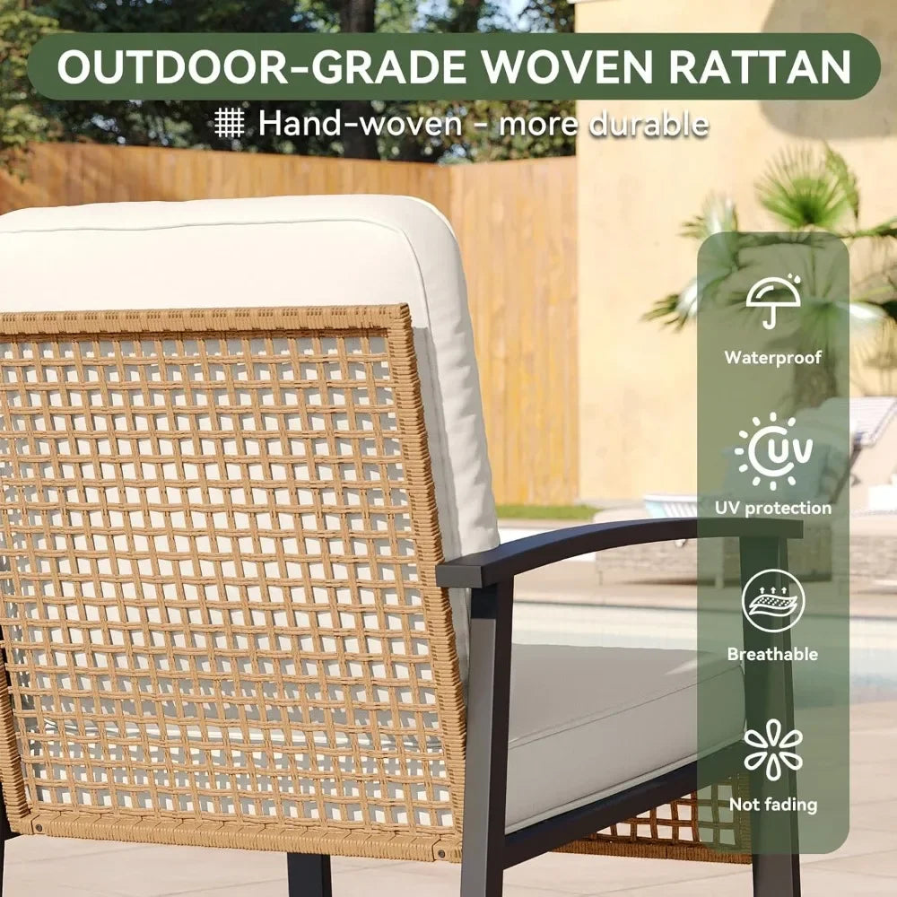 Outdoor Rocking Bistro Set With Cushioned Wicker Chairs