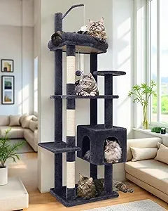 ZHIYONG F64 Cat Tree Tower with Scratching Post for Large Cats