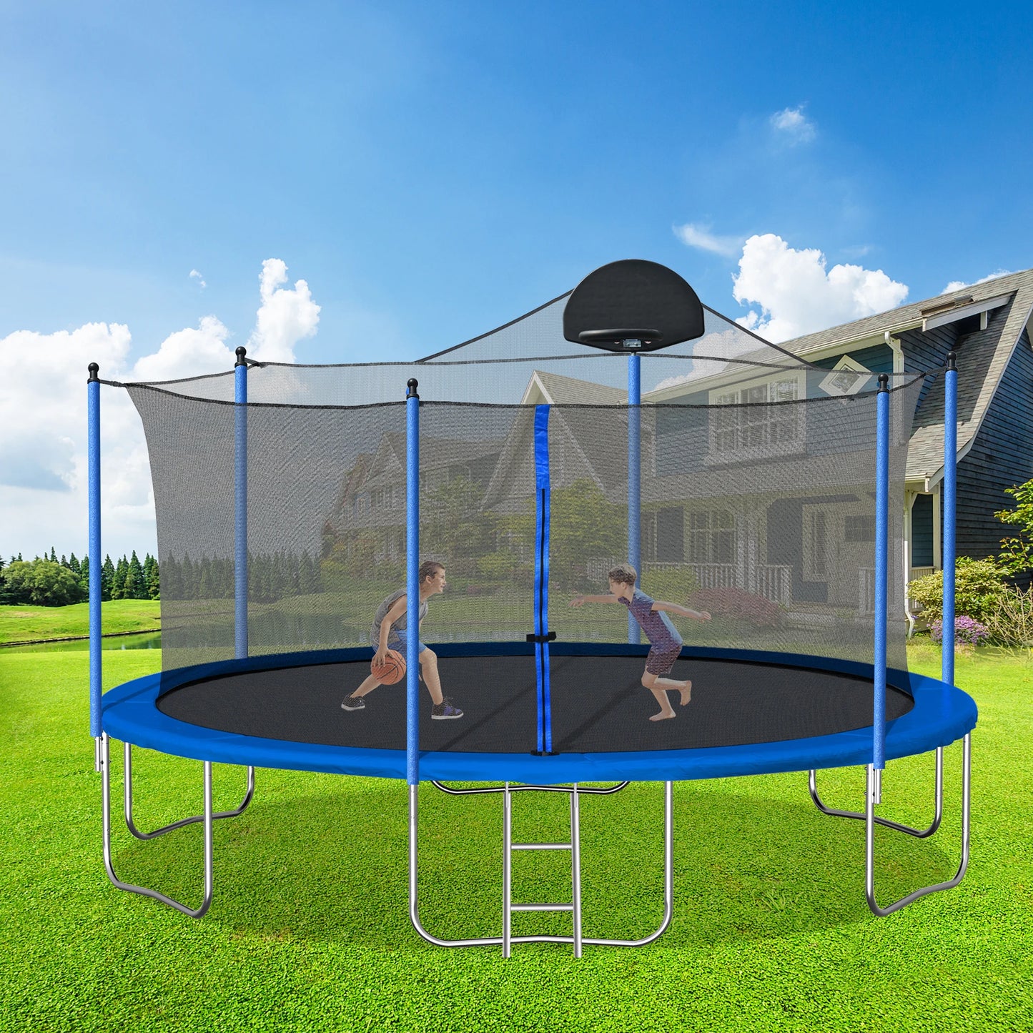 HiMISSCN 14FT Pumpkin Trampoline With Safety Enclosure Net