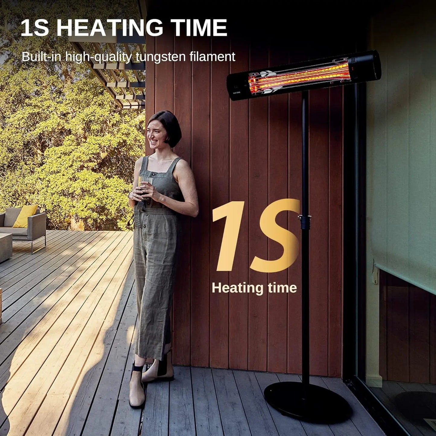 Patio Heater Infrared 1500W IP65 Waterproof Wall Mount Stand