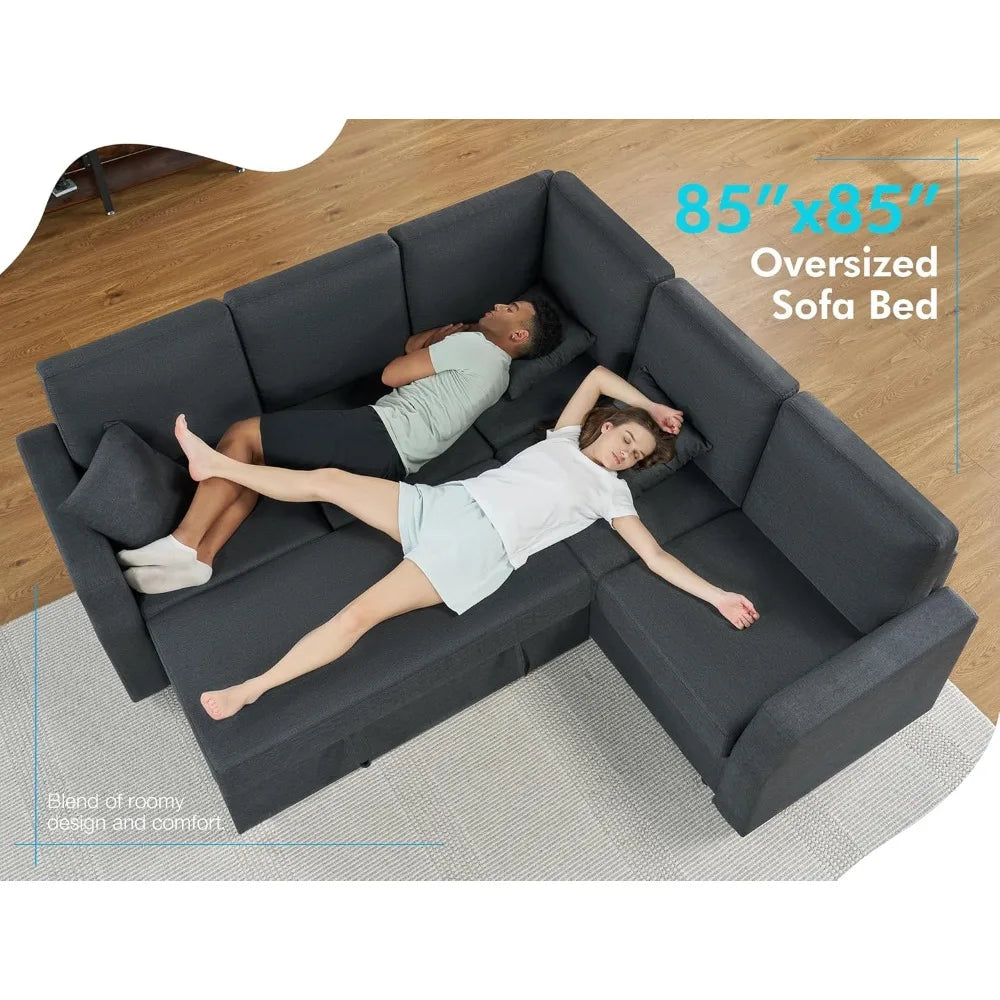 85 Inch Sofa Bed Sectional With Storage Seat Pull Out
