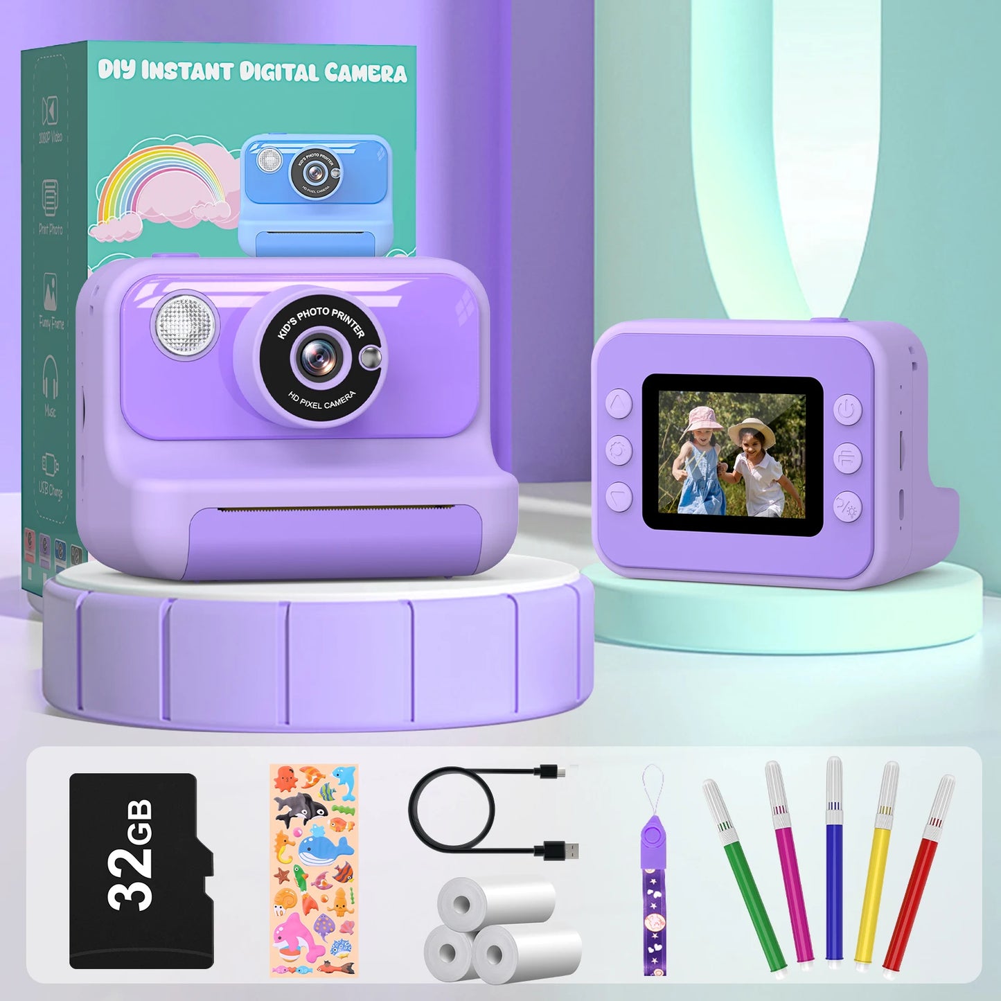Kids Camera Instant Print Mini 1080P HD Toy For Toddlers