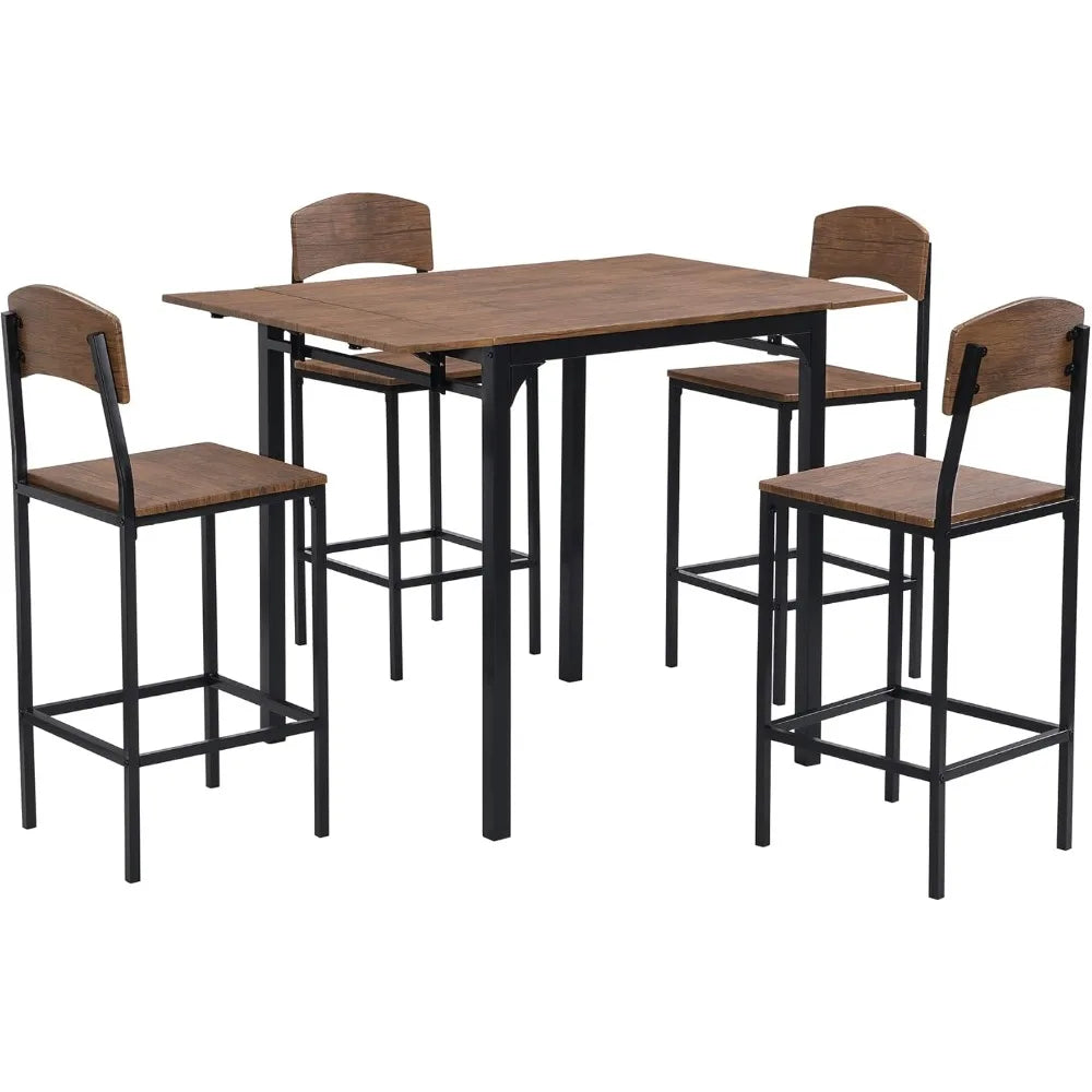 Counter Height Farmhouse Dining Table Set With Drop Leaf