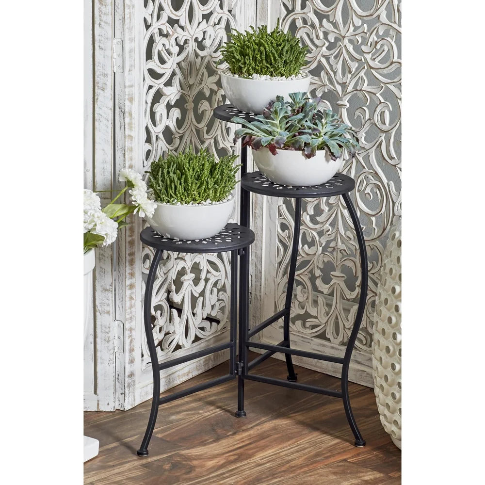 Stylish 3 Tier Black Metal Plant Stand for Space Saving Decor