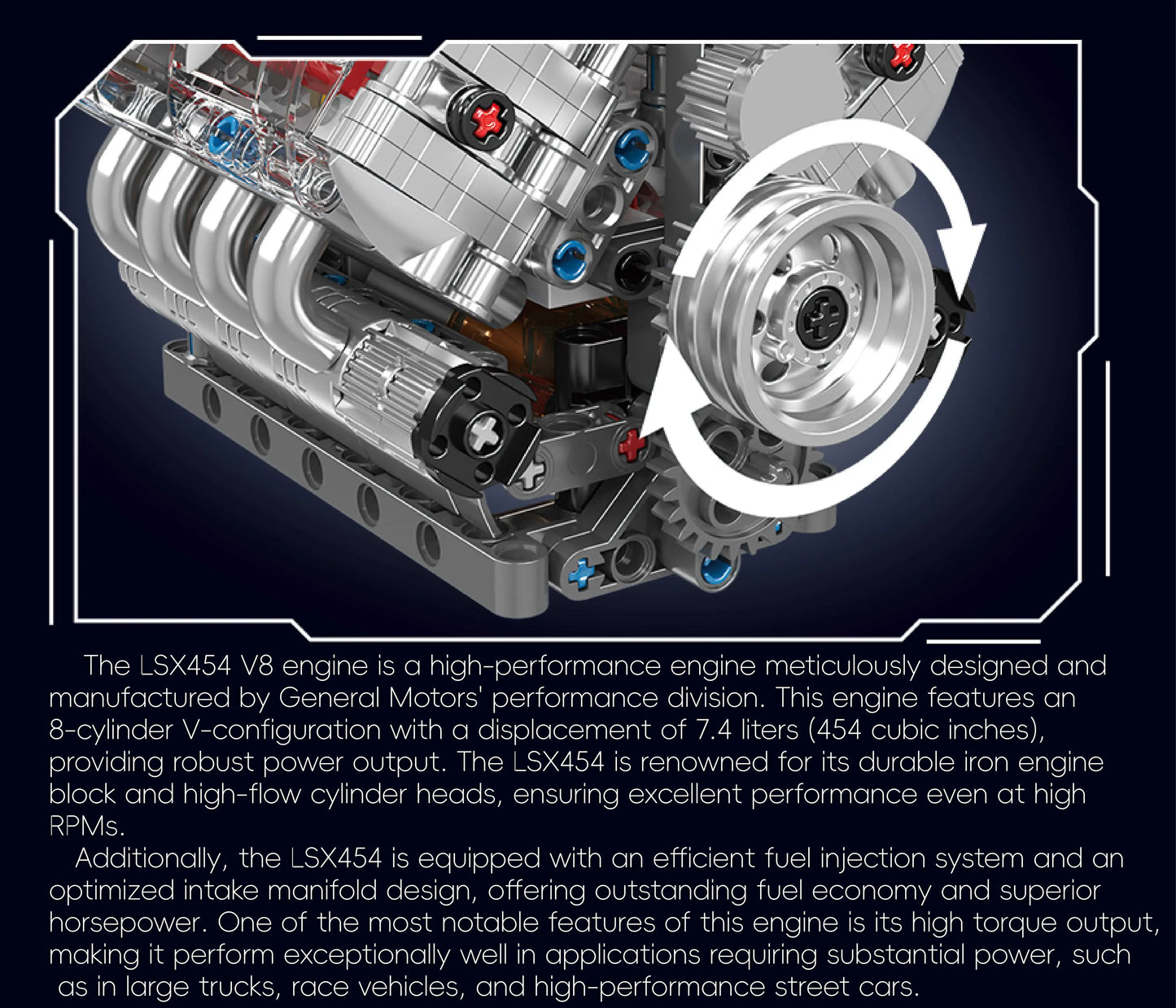 Realistic V8 Engine LSX454 Building Blocks Set 487 Pieces