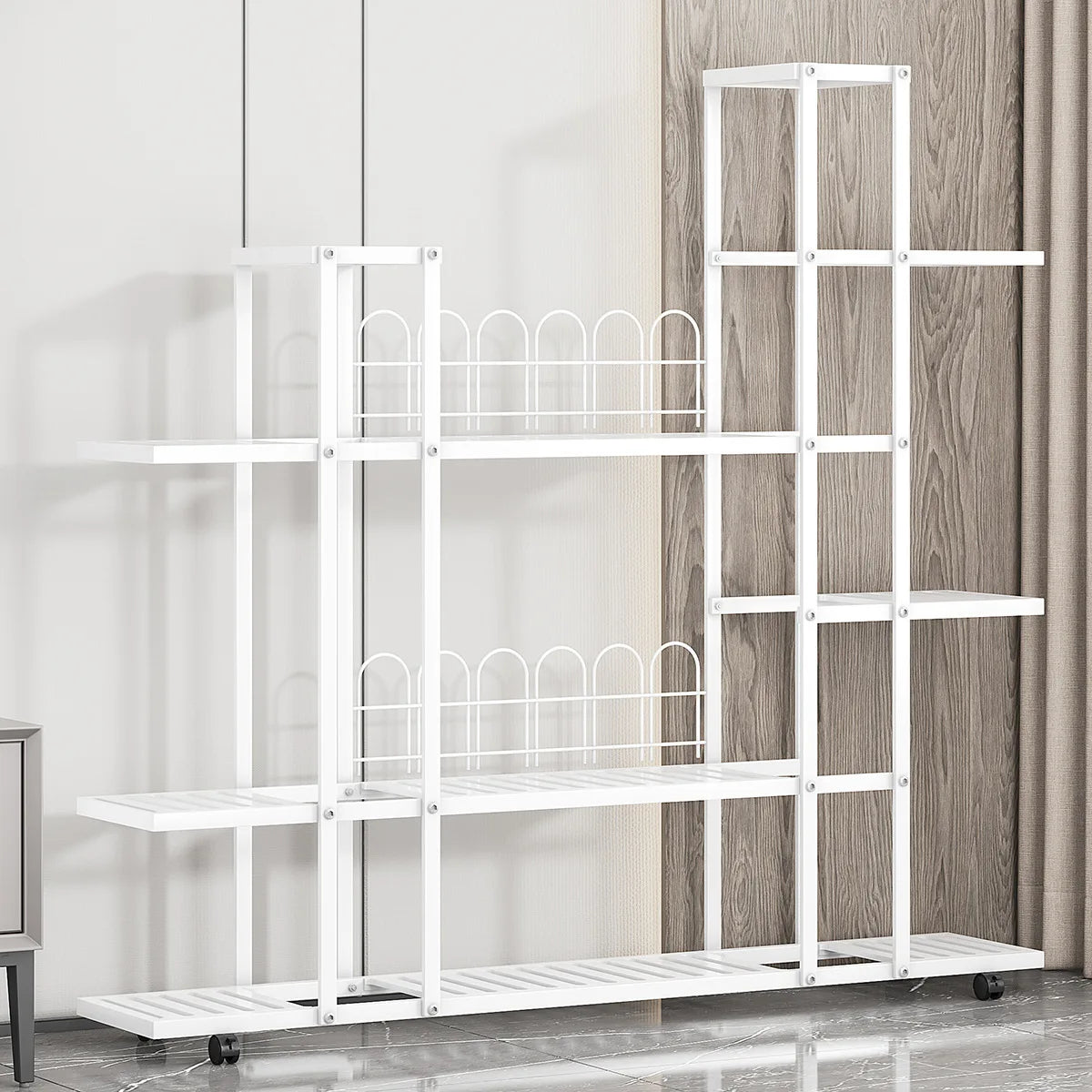 Wrought Iron Planter Rack With Wheels For Indoor Outdoor