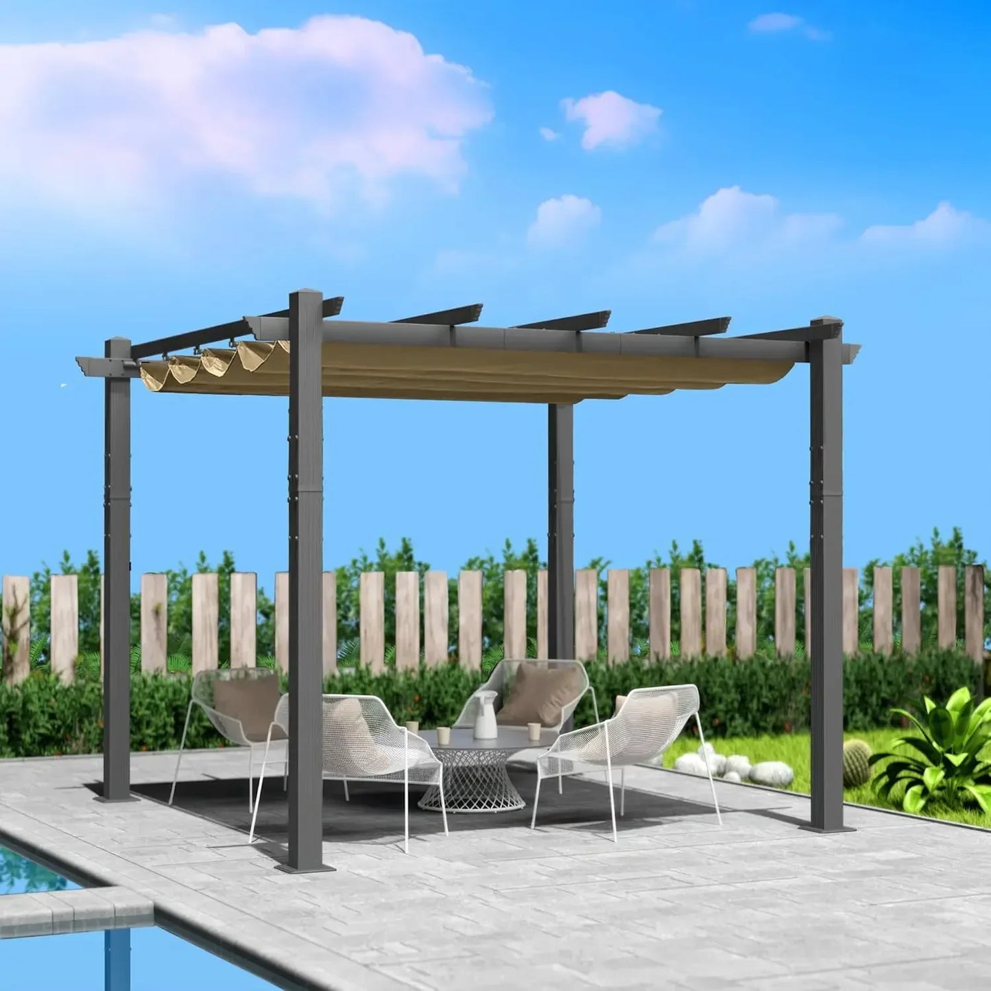 Morgan Retractable Aluminum Pergola With Waterproof Canopy